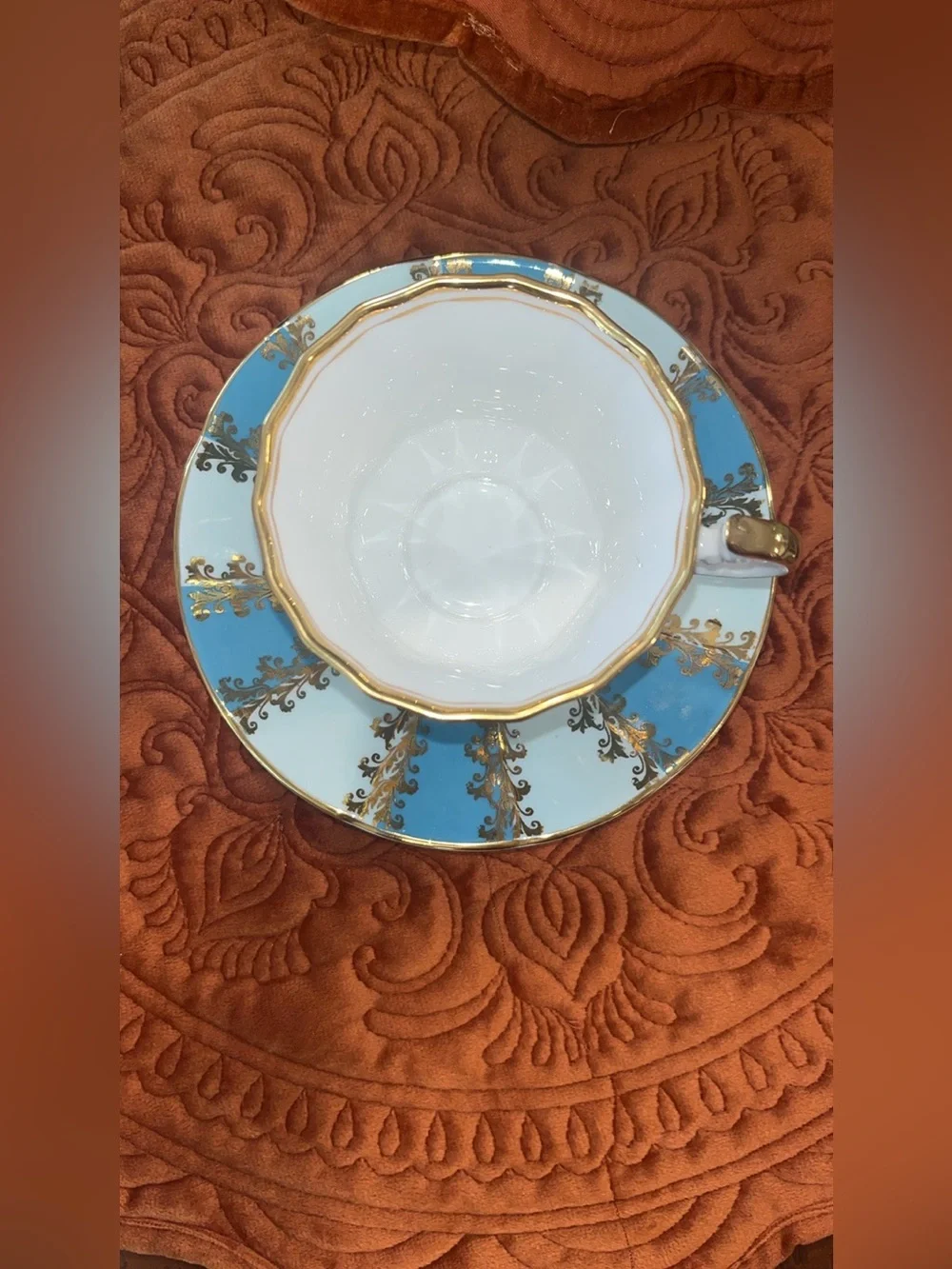 Vintage Elizabethan England Fine Bone China Teacup & Saucer 4481 Turquoise Gold